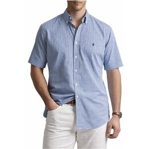 Polo Ralph Lauren Blue Check Short Sleeve Blake Button Down Shirt Medium